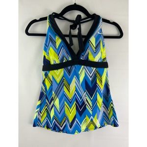 Blue Green Black Nike Swimwear Swimsuit Size 10 Halter Back Lined Bra